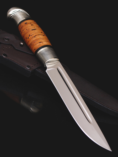 Нож "Финский" клинок 95х18. Рукоять мельхиор, береста.