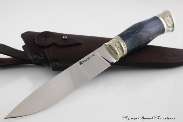 Нож "Засапожный" сталь Bohler k 340. Рукоять карельская береза синяя.